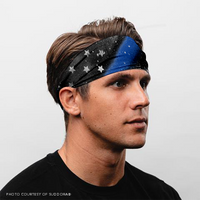 USA Flag Black Headband with Thin Blue Stripe