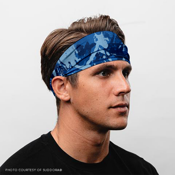 2 Pack of Premium Blue Camo Headbands, Blue Camouflage Sweatbands for Workouts