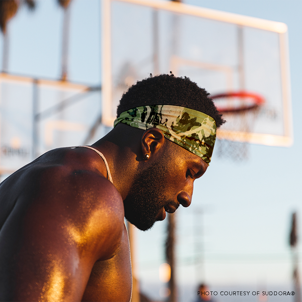 Premium Green Camo Headband, Camouflage Sweatband for Workouts