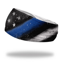 USA Flag Black Headband with Thin Blue Stripe